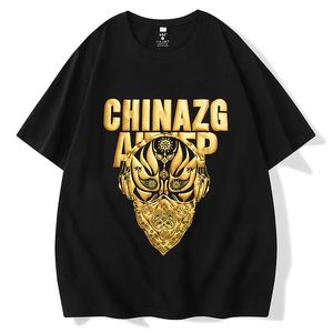 T-shirtsretro voor heren korte mouwen schedelmasker Hot Gold Gedrukt T-shirt Heren Summer Street Loose Tide Brand