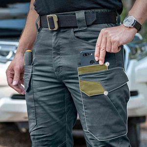 Heren tactische broek multi pocket elastische taille militaire broek mannelijke casual lading broek voor mannen kleding slim fit 5XL H1223