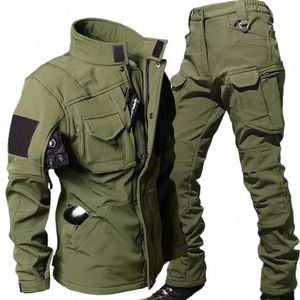 Ensembles tactiques pour hommes Winter Shark Skin Costume militaire Soft Shell Coupe-vent Vestes imperméables Pantalons cargo en polaire chaude Uniforme de l'armée E54d #