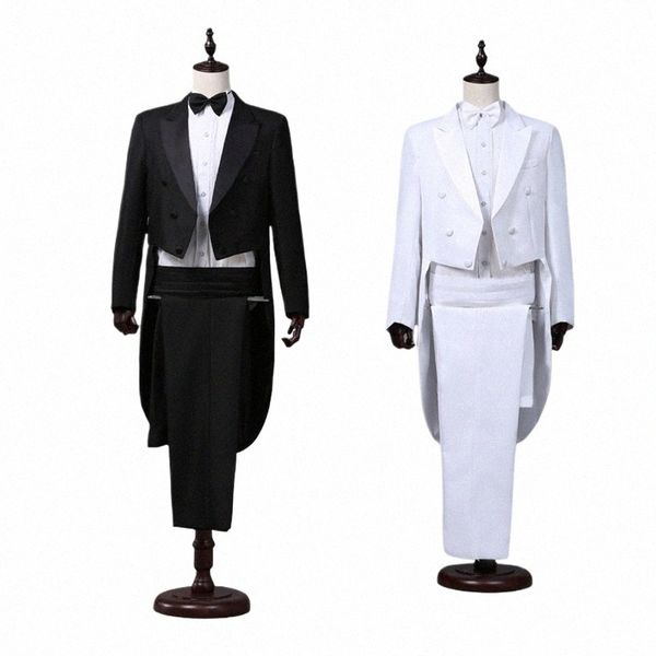 Tailcoat pour hommes Classique Moderne Blanc et Noir Style de base Costume pour hommes avec Tailcoat Chanteur Magicien Veste de scène Tenues 91jn #