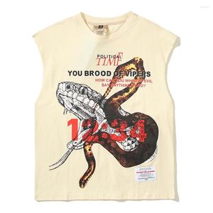 Camisetas sin mangas para hombre, chaleco sin mangas con estampado de serpiente y letras 123 para hombre, camisetas de algodón de gran tamaño informales Unisex holgadas de calle alta Vintage de verano