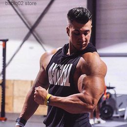Débardeurs homme 2019 nouveaux hommes musculation à capuche chemise coton débardeur Gym Fitness débardeurs imprimé Animal gilet mâle vêtements d'entraînement Stringers T230417