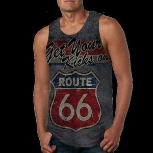 Tanktops voor heren 2022 zomer nieuwe Route 66 Letter 3D-geprinte mouwloze coole tanktops heren fitness spiervest hipster casual streetwear tops T230417