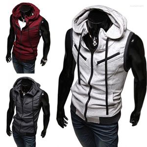 Men's Tank Tops 2023 Fashion Zipper Cardigan Sweater Mens Sleeveless Hooded Vest Jacket Plus Size S-4XL Streetwear Hoodies