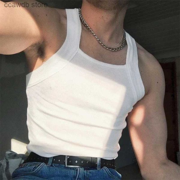 Camisetas sin mangas para hombre 2023, camisetas sin mangas a la moda para hombre, camisetas sin mangas de Color sólido con cuello redondo, ropa de calle ajustada para gimnasio, chalecos informales para fiesta, ropa de lujo para hombre T240110