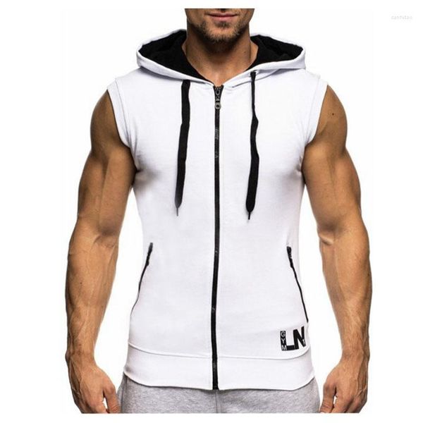 Camisetas sin mangas para hombre 2023, Sudadera con capucha para culturismo sin mangas para hombre, Camiseta ajustada sólida para entrenamiento, Sudadera con capucha informal, chalecos MY359