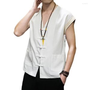 Hommes débardeurs 2023 hommes été Style chinois coton lin gilet bouton Vintage mâle respirant point ouvert sans manches