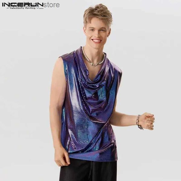 Camisetas sin mangas para hombres 2023 Camisetas sin mangas para hombres Camisetas sin mangas con cuello en V brillantes Chalecos sueltos de lunares de verano Ropa de calle brillante Ropa para hombres S-5XL L240319