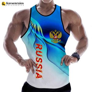 Herentanktops 2023 Nieuwe Rusland Eagle 3D Gedrukte tanktops Heren Kleding Spring Summer Harajuku Strtwear Oversized T-shirt Slelless Shirts T240508