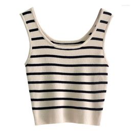 Herentanktops 2023 lente en zomer hoge elastische sport casual bodemvest u-vormige gebreide gestreepte korte top