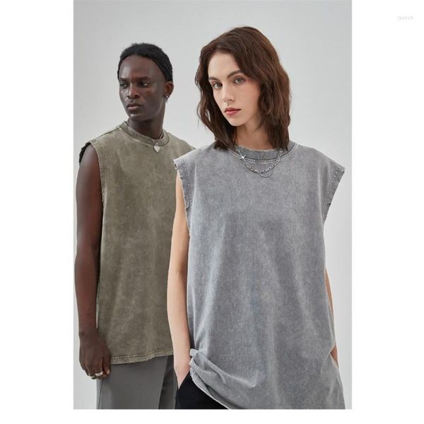 Débardeurs pour hommes 2023 Été lavé Batik coton pour hommes unisexe américain rétro haute rue t-shirts sans manches gilet marque camisole