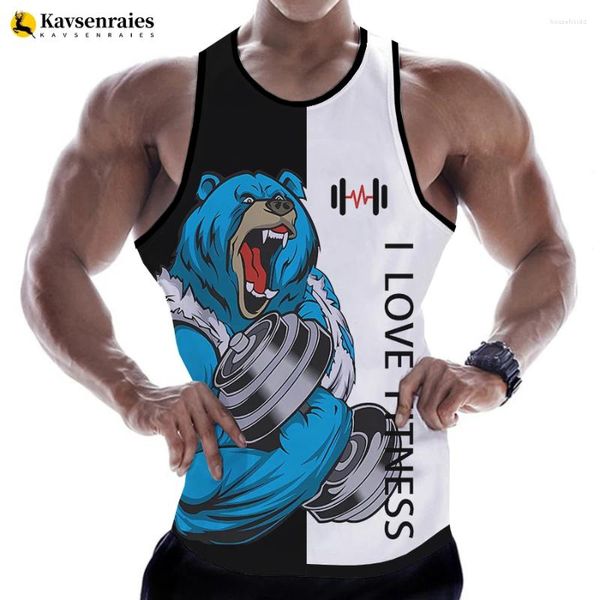 Débardeurs pour hommes 2024 Bear Love Fitness Dessin animé Animal Lettre Imprimer 3D T-shirt Chemises sans manches Gilet Hommes Streetwear GYM T-shirt