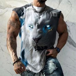 Débardeurs pour hommes 2024 Boutique Summer Casual Crewneck Fitness Blazer Respirant Undershirt White Lion Picture Print Gilet sans manches