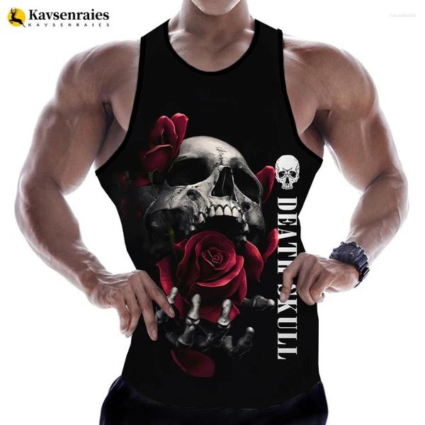 Camisetas sin mangas para hombre, moda 2024, estampado 3D de calavera, informal, Hip Hop, ropa de calle con imágenes, camisetas deportivas para hombre, camisas sin mangas de verano