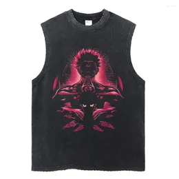 Men's Tank Tops 2024 Men Harajuku Washed Black Vest Summer Streetwear Anime Print Women Casual Sleeveless Shirt Vintage Cotton Tees