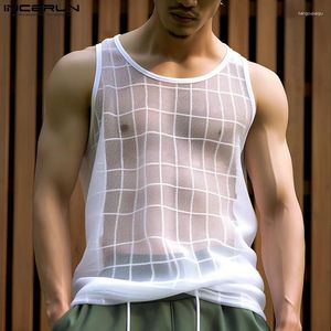 Tobs de débardeur masculine 2024 hommes Mesh transparent sexy o-cou sans manches street