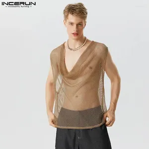 Débardeurs pour hommes 2024 Hommes Mesh Transparent Summer V Col Streetwear Sans manches Gilets masculins Mode Sexy Party Vêtements S-5XL INCERUN