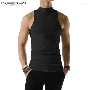 Mannen Tank Tops 2024 Mannen Effen Kleur Coltrui Mouwloos Gebreide Casual Vesten Zomer Streetwear Mode Kleding INCERUN S-5XL