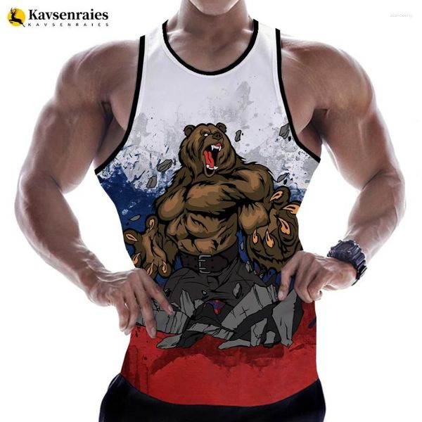 Débardeurs pour hommes 2024 Russie Bear 3D Imprimer Hommes Gilet d'été Femmes Casual Chemises sans manches Hip Hop Streetwear Tees surdimensionnés