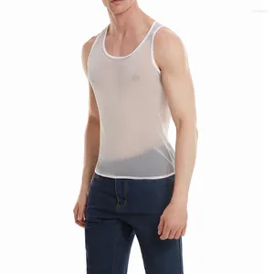 Débardeurs pour hommes 2YK Vêtements Chemises en maille élastique 2024 Transparent Sexy Tee Mâle Mode Glitter O-cou Pull Gilet D'été