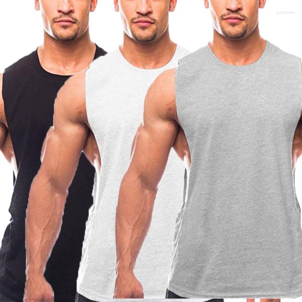 Camisetas sin mangas para hombre, paquete de 3, entrenamiento liso, gimnasio, camiseta sin mangas para culturismo, camiseta sin mangas de algodón, ropa deportiva de moda, camisetas deportivas