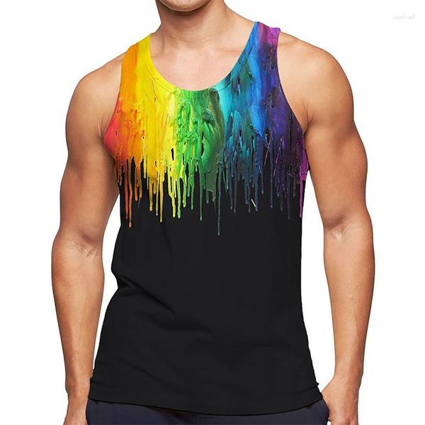 Camisetas sin mangas para hombre, Top con estampado de pintura de grafiti en 3D, ropa de gimnasio para hombre, ropa informal de moda, chaleco de baloncesto, camiseta sin mangas de secado rápido Y2k