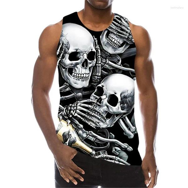 Camisetas sin mangas para hombre Calavera 3D para verano Street Horror Skeleton Man Chaleco Sin mangas Cuello redondo Talla grande 6XL Deportes