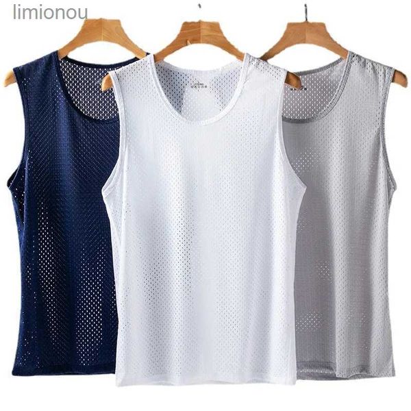 Camisetas sin mangas para hombres 3PCS Tops para hombres Chaleco de seda de hielo Ropa exterior Agujero de malla de secado rápido Camisetas sin mangas transpirables Chaleco fresco de verano Tanques de viaje de playa L240124