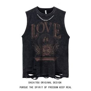 Camisetas sin mangas para hombres 4 diseños Chaleco para hombres Estilo gótico Crop Top Punk Heavy Metal Recortado Casual Harajuku Demon Black Vintage Washed Summer Streetwear 230422