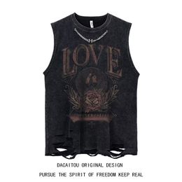 Tanktops voor heren 4 ontwerpen Gilet Gothic Style Crop Top Punk Heavy Metal Cropped Casual Harajuku Demon Zwart Vintage Gewassen Zomer Streetwear 230721