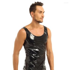 Herren Tank Tops 5XL Top Herren Kunstleder Ärmellose Weste Clubwear Unterhemd Weste Sexy Glatt Schwarz