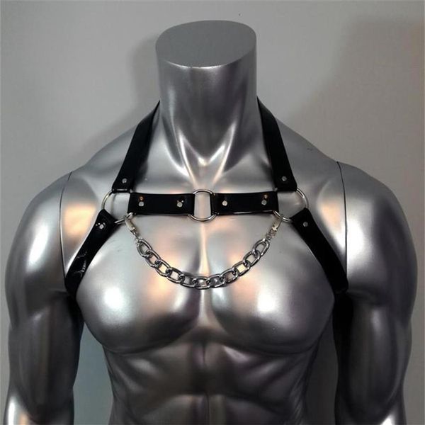 Camisetas sin mangas ajustables para hombre, correa de arnés para Bondage corporal Gay, fetiche para hombres, cinturones de piel sintética para el pecho, ropa Rave para adultos 253E