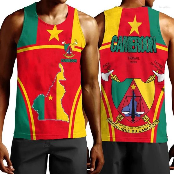 Tank Tank Men Africa Cameroun Flag Carte 3D Print Top pour hommes vêtements National Emblem Lion Vest Dashiki Paisley Waigcoat Sport Jersey