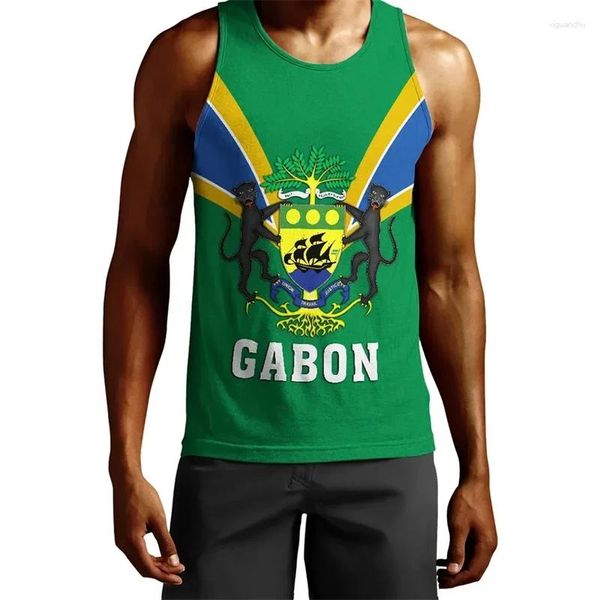 Tobs de débardeur pour hommes Africa Gabon Map Flag 3D Print Top pour hommes vêtements Fashion Dashiki Vest Sport Running Jersey Patriotic Boy Waigcoat