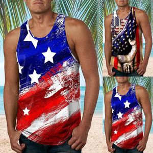 Débardeurs pour hommes Drapeau américain Impression 3D Chemisier Décontracté Été Hommes Plage Sans manches Col en V Hommes Fitness Sports Spandex Tee Gilet Blusa