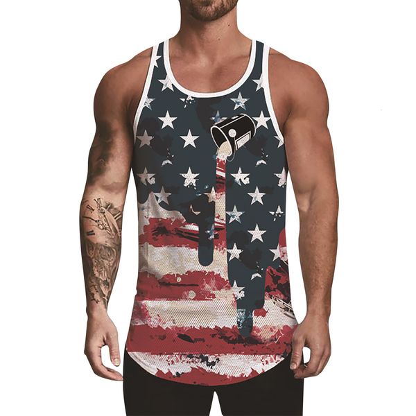 Camisetas sin mangas para hombre Bandera americana Impresión 3d Camiseta sin mangas de verano Camiseta Harajuku Estación independiente 230509