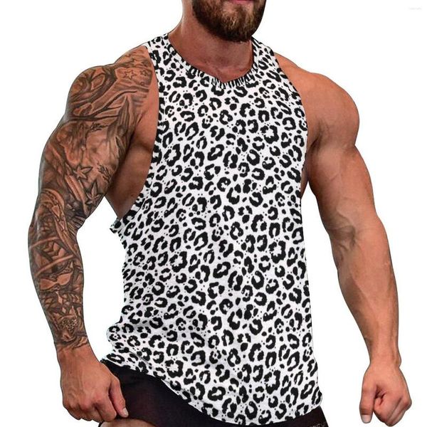 Herren-Tanktops mit Tiermotiv, tägliches Top, schwarz-weißes Leopardenmuster, Bodybuilding, männlich, individuell, Muskel-ärmellose Westen, große Größe 4XL 5XL