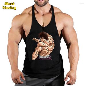 Mannen Tank Tops Anime Baki Hanma Stringer Top Voor Mannen Katoen Y-Back Vest Tees Gespierde Training Hemd gym Workout Bodybuilding