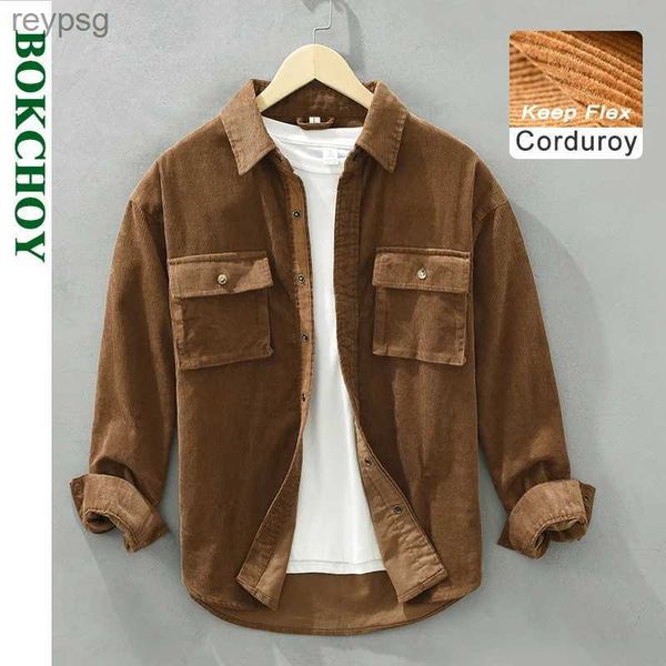 Débardeurs pour hommes automne nouveau Vintage Cargo chemises en velours côtelé pour hommes décontracté 100% coton chemises à col rabattu en vrac C6631 YQ240131