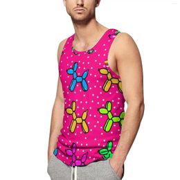 Camisetas sin mangas para hombre, Top con estampado de perros y globos, Top de verano con lunares, ropa deportiva estampada para culturismo, camisas sin mangas de talla grande