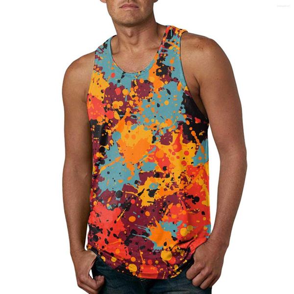 Camisetas sin mangas para hombre, Top de playa con estampado de moda, chaleco informal de verano con cuello redondo estampado sin mangas para gimnasio, ropa para culturismo 2023