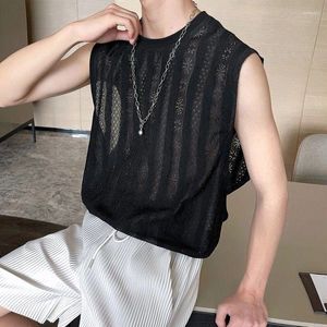 Mannen Tank Tops Zwart Holle Kant Vest Zomer Niche Losse Casual High Street Mouwloos T-shirt Mannelijke Sport Fitness Mannen Vrouwen Kleding