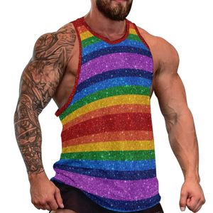 Heren Tanktops Bling Me Up Regenboog Dagelijks Top Gestreept Pop-art Glitter Training Mannen Grafisch Cool Mouwloze shirts Grote maat 230630