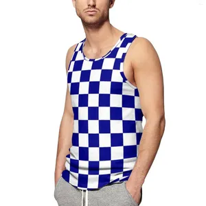 Heren tanktops Blauw en wit dambordtop Heren Racing Vlag Geblokt Workout Oversize Zomer Cool Grafisch Mouwloze vesten