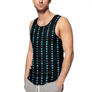 Herentanktops Blue Dots and Stripes Top Man's Modern Art Summer Custom Bodybuilding Spier Oversized Mouwloze shirts