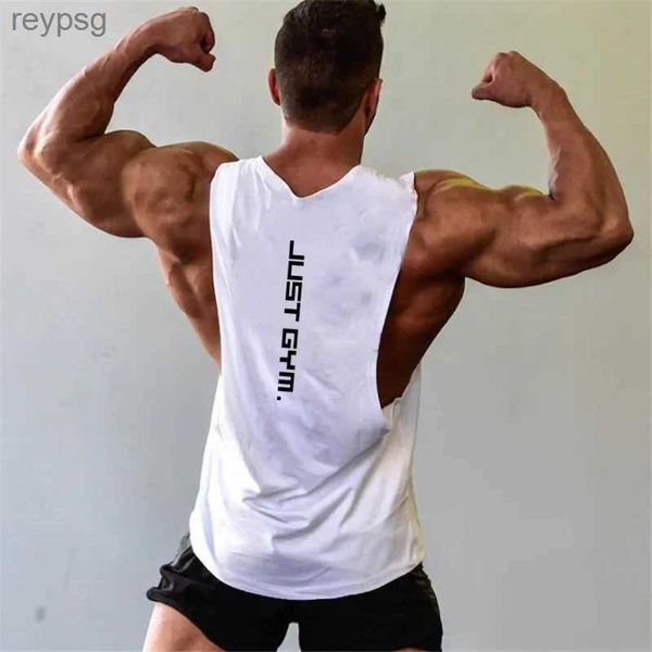 Camisetas sin mangas para hombre Marca Just Gym Ropa Fitness Lados para hombre Camisetas cortadas Sisas caídas Culturismo Entrenamiento Chaleco sin mangas YQ240131