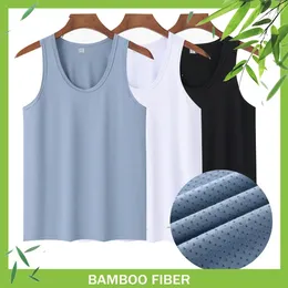 Débardeurs pour hommes respirant maille dos hommes fibre de bambou confortable été sans manches maillot de corps homme blanc vêtements de sport t-shirt col rond