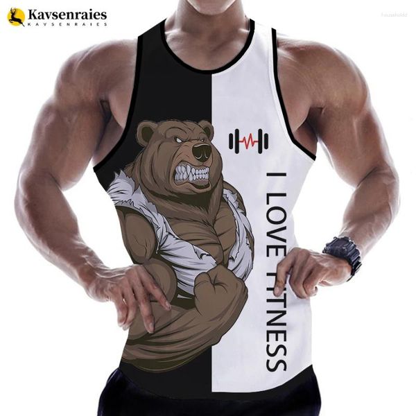 Débardeurs pour hommes Tops Brown Bear Love Fitness 3D Animal Lettre Imprimer T-shirt Chemises sans manches Hommes Femmes Été Streetwear GYM Tees