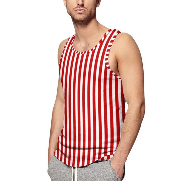 Débardeurs pour hommes Candy Stripes Top Males Red and White Stripe Beach Pattern Gym Trendy Oversize Chemises sans manches 230324