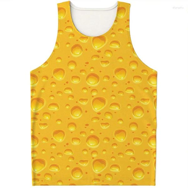 Débardeur pour hommes dessin animées fromage alimentaire 3D Top imprimé pour hommes harajuku mode lâche streetwear sans manches